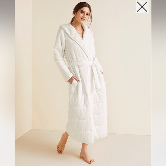 Garnet Hill 100% organic cotton grey Quilted hooded Robe/ Coat - Picture 2 of 11